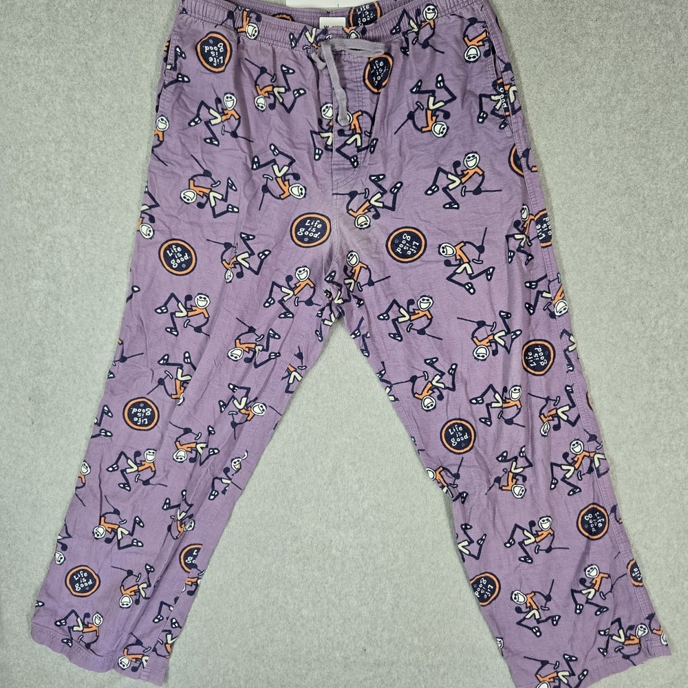 Life Is Good Men Sleepwear XL Purple Pants Graphic Sweatpants Stick Figures